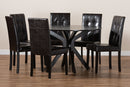 Arcelia Dark Brown Faux Leather Upholstered and Dark brown 7-Piece Dining Set Baxton
