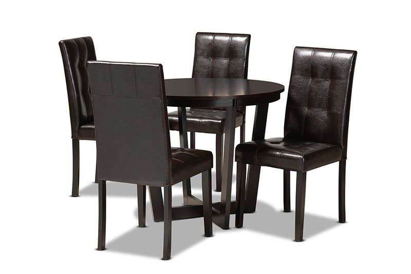 Gustavo Modern and Contemporary Dark Brown Faux Leather Upholstered and Dark Brown Finished Wood 5-Piece Dining Set