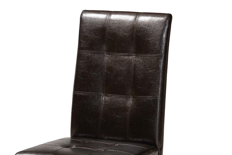 Gustavo Dark Brown Faux Leather Upholstered and Dark Brown 5-Piece Dining Set Baxton