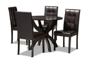 Brenna Dark Brown Faux Leather Upholstered and Dark Brown 5-Piece Dining Set Baxton