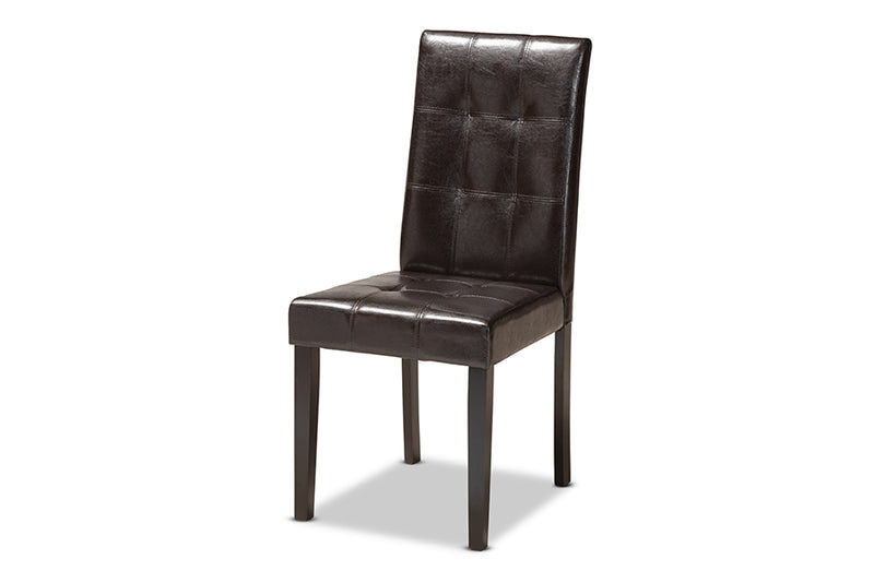 Brenna Modern and Contemporary Dark Brown Faux Leather Upholstered and Dark Brown Finished Wood 5-Piece Dining Set