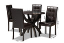 Brenna Dark Brown Faux Leather Upholstered and Dark Brown 5-Piece Dining Set Baxton