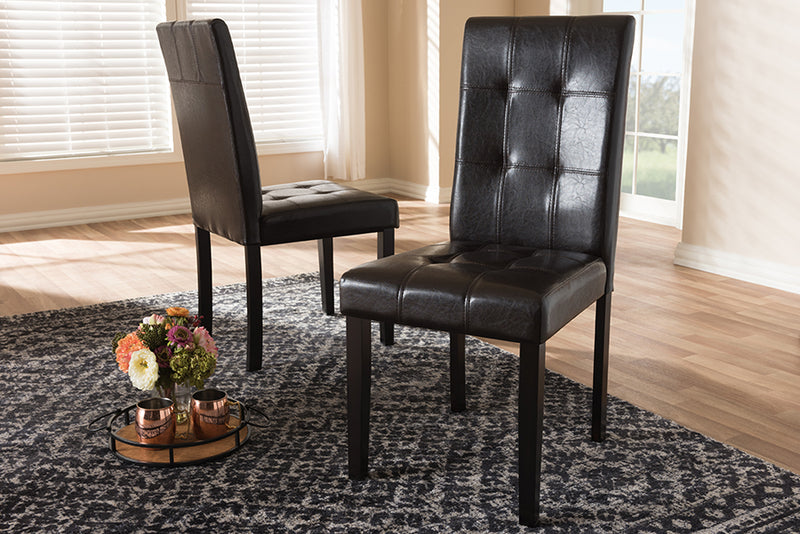 Memphis Modern and Contemporary Dark Brown Faux Leather Upholstered Dining Chair (Set of 2)