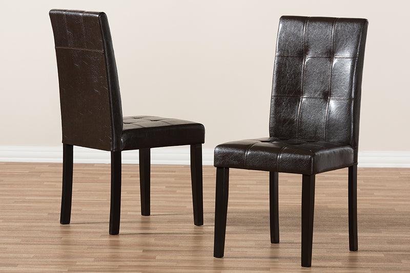 Memphis Modern and Contemporary Dark Brown Faux Leather Upholstered Dining Chair (Set of 2)