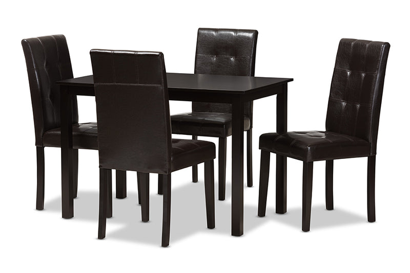 Memphis Modern and Contemporary Dark Brown Faux Leather Upholstered 5-Piece Dining Set