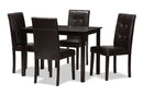 Memphis Dark Brown Faux Leather Upholstered 5-Piece Dining Set Baxton