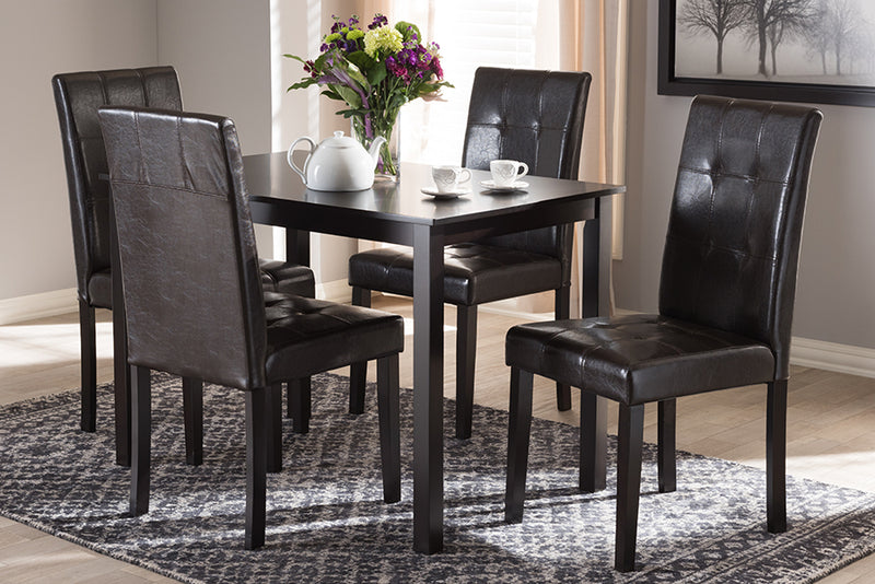 Memphis Modern and Contemporary Dark Brown Faux Leather Upholstered 5-Piece Dining Set