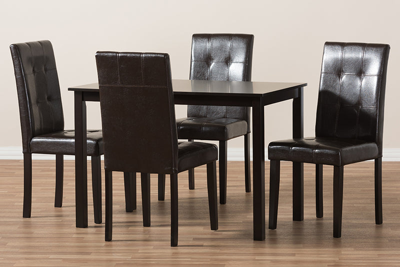 Memphis Modern and Contemporary Dark Brown Faux Leather Upholstered 5-Piece Dining Set