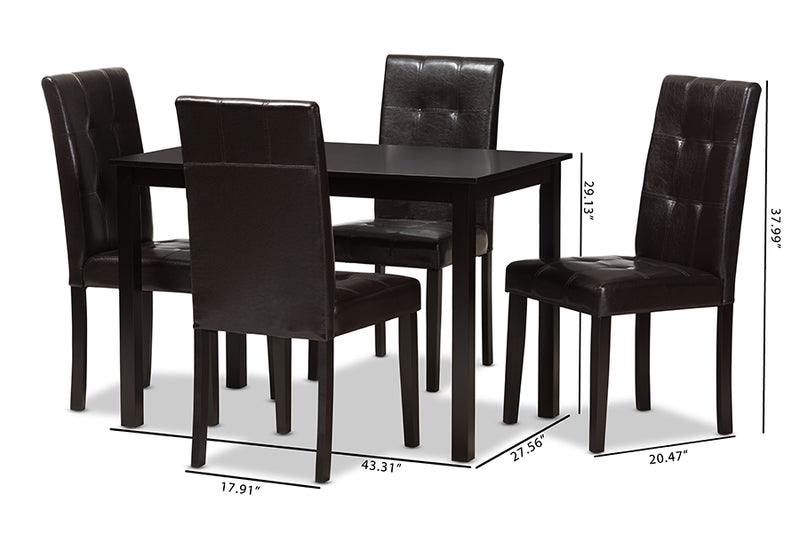 Memphis Modern and Contemporary Dark Brown Faux Leather Upholstered 5-Piece Dining Set