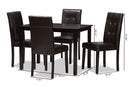 Memphis Dark Brown Faux Leather Upholstered 5-Piece Dining Set Baxton