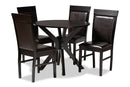 Fera Dark Brown Faux Leather Upholstered and Dark Brown 5-Piece Dining Set Baxton