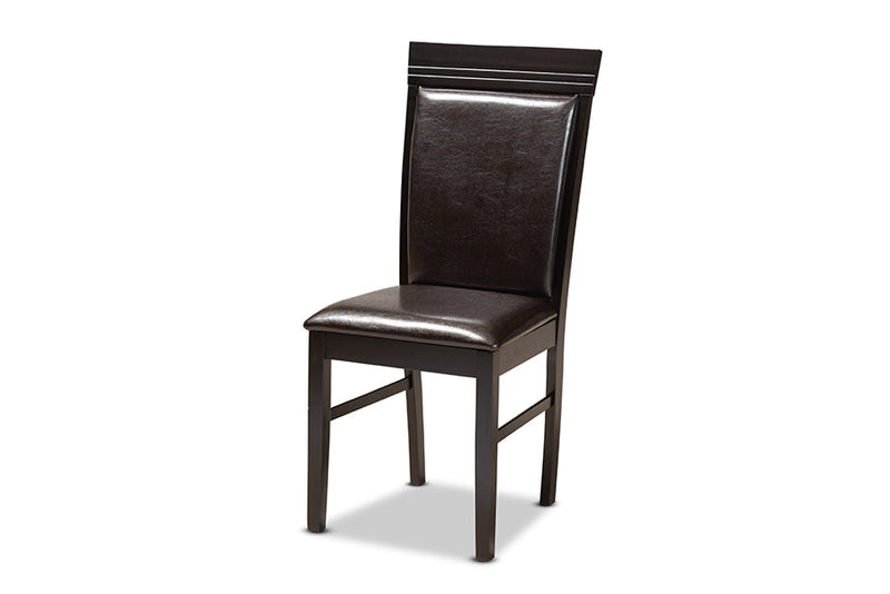 Fera Dark Brown Faux Leather Upholstered and Dark Brown 5-Piece Dining Set Baxton