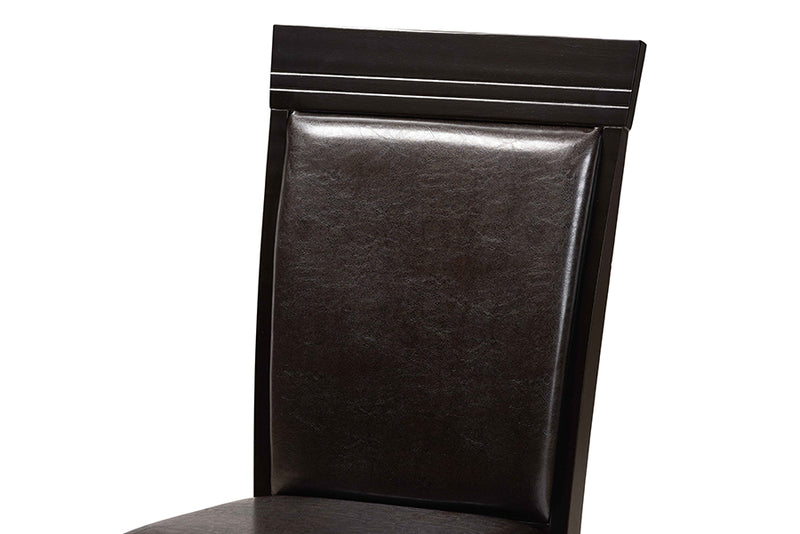 Fera Modern and Contemporary Dark Brown Faux Leather Upholstered and Dark Brown Finished Wood 5-Piece Dining Set