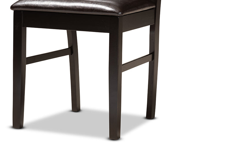 Fera Modern and Contemporary Dark Brown Faux Leather Upholstered and Dark Brown Finished Wood 5-Piece Dining Set