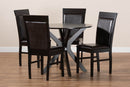 Fera Dark Brown Faux Leather Upholstered and Dark Brown 5-Piece Dining Set Baxton