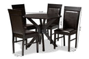 Fera Dark Brown Faux Leather Upholstered and Dark Brown 5-Piece Dining Set Baxton