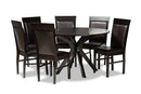Fera Dark Brown Faux Leather Upholstered and Dark Brown 7-Piece Dining Set Baxton