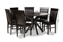 Fera Dark Brown Faux Leather Upholstered and Dark Brown 7-Piece Dining Set Baxton