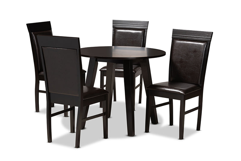 Marian Modern and Contemporary Dark Brown Faux Leather Upholstered and Dark Brown Finished Wood 5-Piece Dining Set