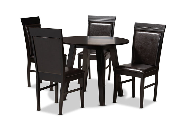 Marian Dark Brown Faux Leather Upholstered and Dark Brown 5-Piece Dining Set Baxton