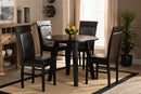 Marian Dark Brown Faux Leather Upholstered and Dark Brown 5-Piece Dining Set Baxton