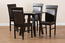 Marian Dark Brown Faux Leather Upholstered and Dark Brown 5-Piece Dining Set Baxton