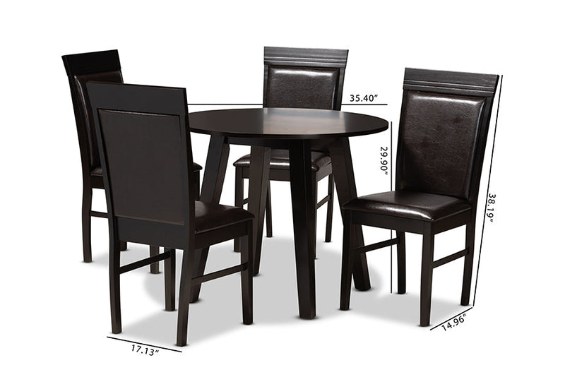 Marian Dark Brown Faux Leather Upholstered and Dark Brown 5-Piece Dining Set Baxton