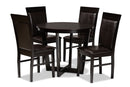 Denton Dark Brown Faux Leather Upholstered and Dark Brown 5-Piece Dining Set Baxton