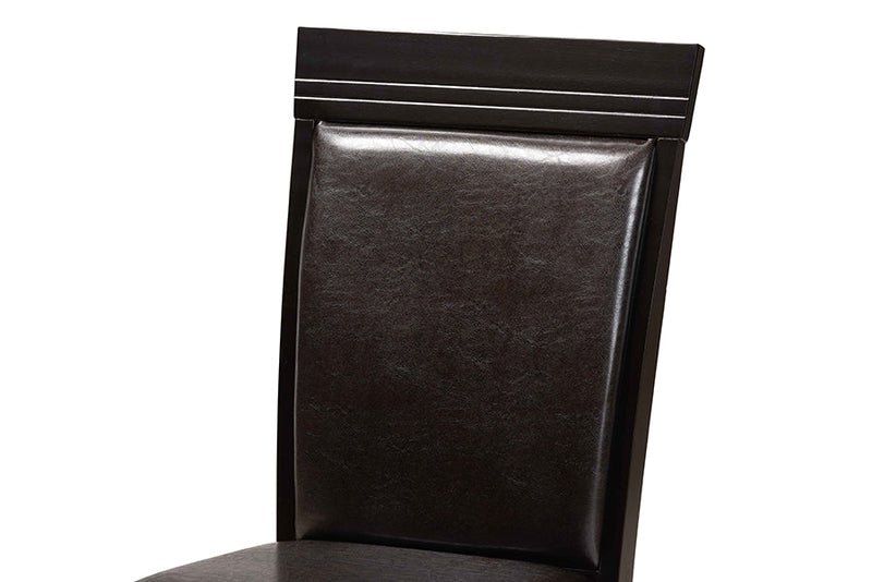 Denton Dark Brown Faux Leather Upholstered and Dark Brown 5-Piece Dining Set Baxton