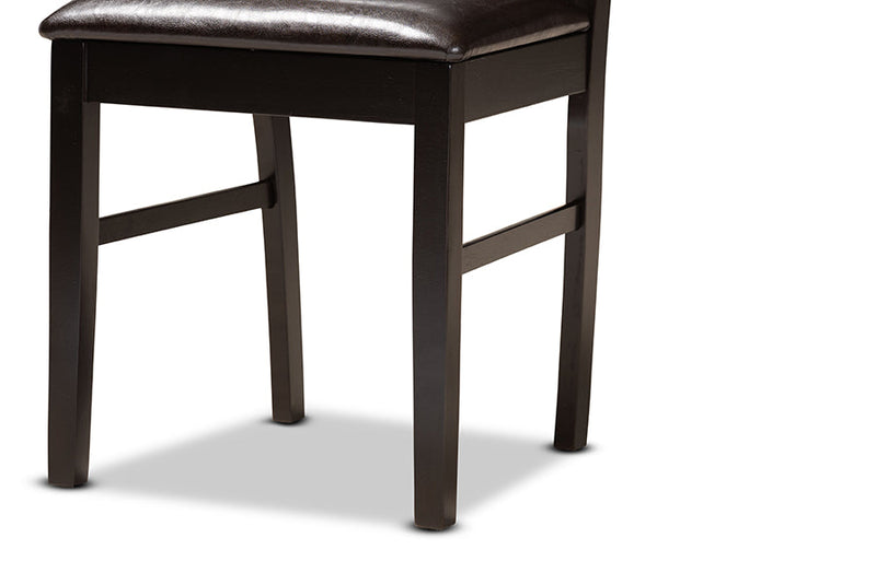 Denton Dark Brown Faux Leather Upholstered and Dark Brown 5-Piece Dining Set Baxton