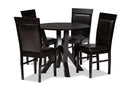 Jamie Dark Brown Faux Leather Upholstered and Dark Brown 5-Piece Dining Set Baxton