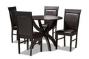 Clare Dark Brown Faux Leather Upholstered and Dark Brown 5-Piece Dining Set Baxton