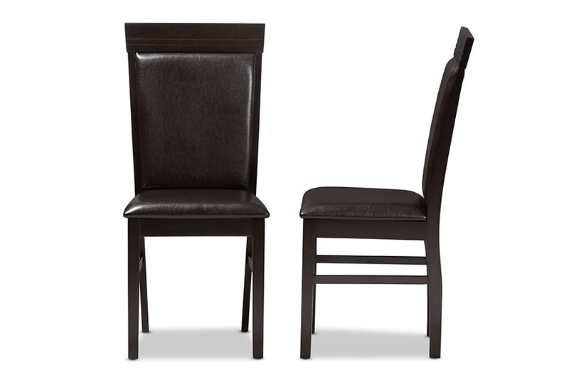 Agustus Dark Brown Faux Leather Upholstered Dining Chair (Set of 2) Baxton