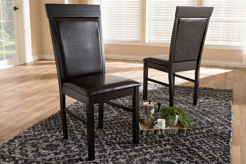 Agustus Modern and Contemporary Dark Brown Faux Leather Upholstered Dining Chair (Set of 2)