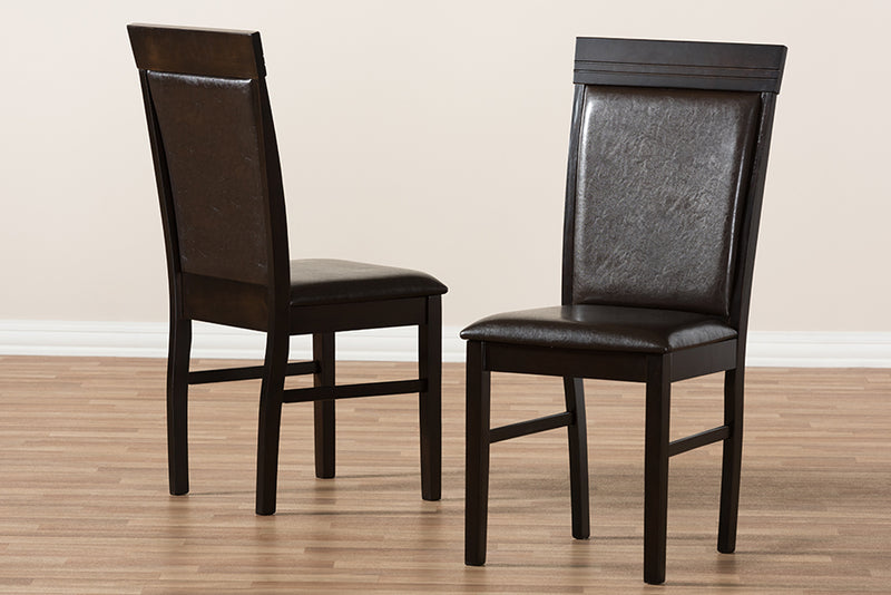 Agustus Modern and Contemporary Dark Brown Faux Leather Upholstered Dining Chair (Set of 2)