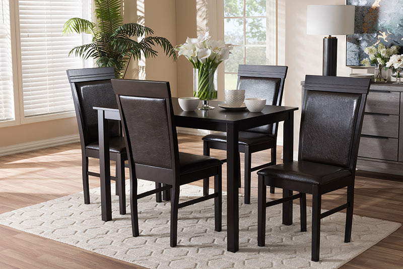 Agustus Modern and Contemporary Dark Brown Faux Leather Upholstered 5-Piece Dining Set