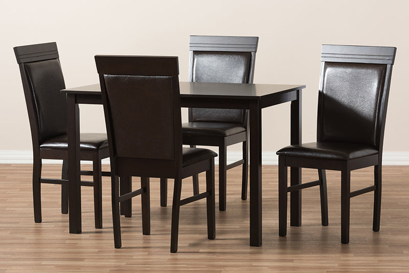 Agustus Modern and Contemporary Dark Brown Faux Leather Upholstered 5-Piece Dining Set