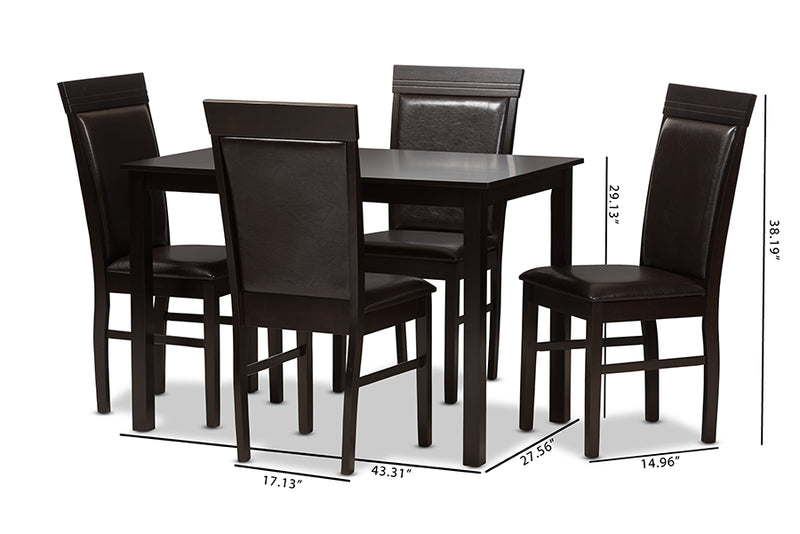 Agustus Modern and Contemporary Dark Brown Faux Leather Upholstered 5-Piece Dining Set