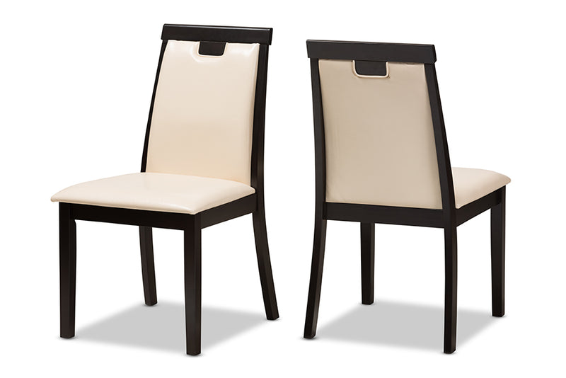 Reinu Modern and Contemporary Beige Faux Leather Upholstered and Dark Brown Finished Dining Chair (Set of 2)