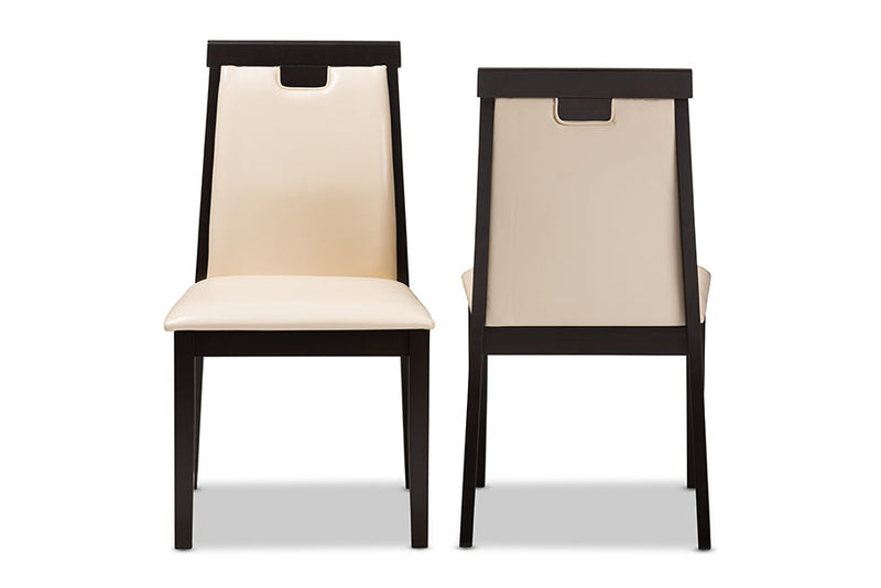 Reinu Beige Faux Leather Upholstered and Dark Brown Dining Chair (Set of 2) Baxton