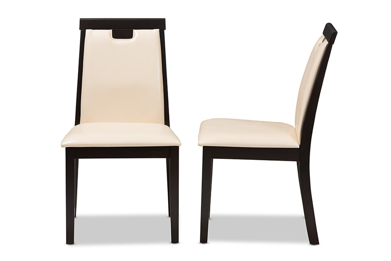 Reinu Modern and Contemporary Beige Faux Leather Upholstered and Dark Brown Finished Dining Chair (Set of 2)