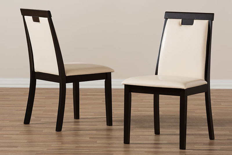 Reinu Beige Faux Leather Upholstered and Dark Brown Dining Chair (Set of 2) Baxton