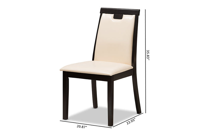 Reinu Beige Faux Leather Upholstered and Dark Brown Dining Chair (Set of 2) Baxton