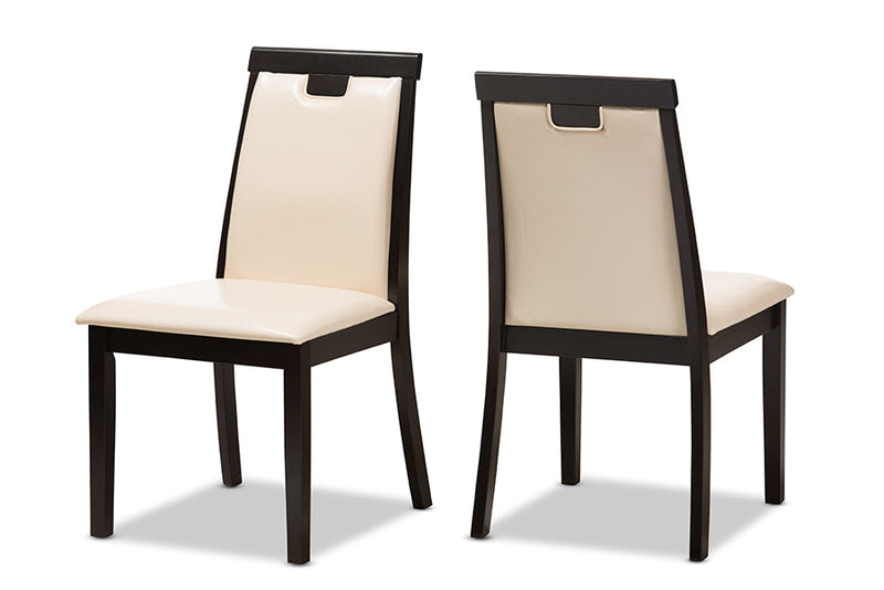 Reinu Beige Faux Leather Upholstered and Dark Brown Finished 5-Piece Dining Set Baxton