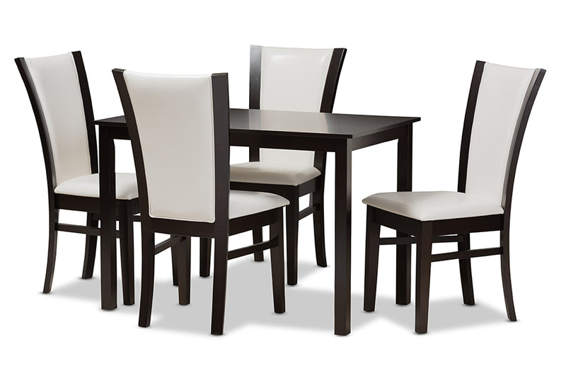 Francine Modern and Contemporary 5-Piece Dark Brown Finished White Faux Leather Dining Set