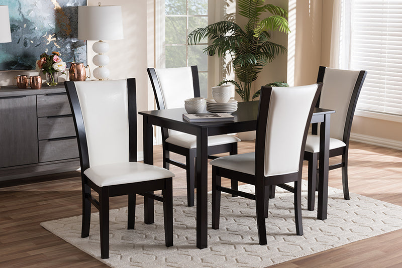 Francine Modern and Contemporary 5-Piece Dark Brown Finished White Faux Leather Dining Set