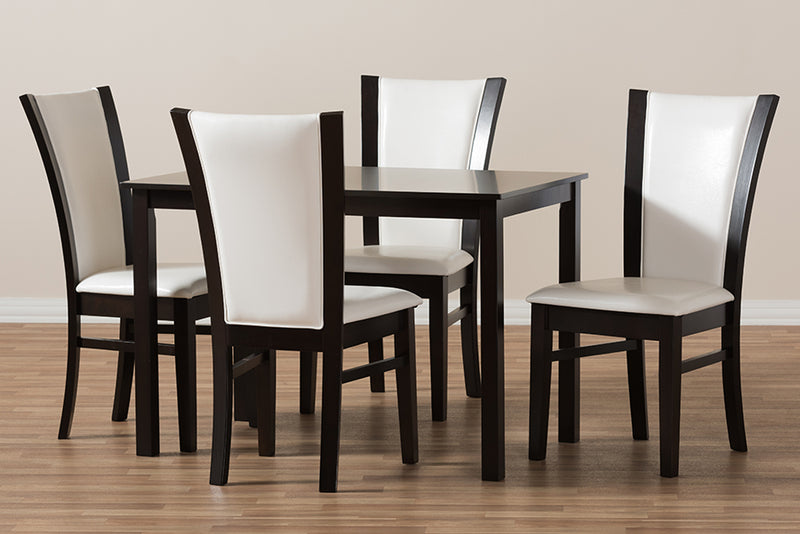 Francine Modern and Contemporary 5-Piece Dark Brown Finished White Faux Leather Dining Set