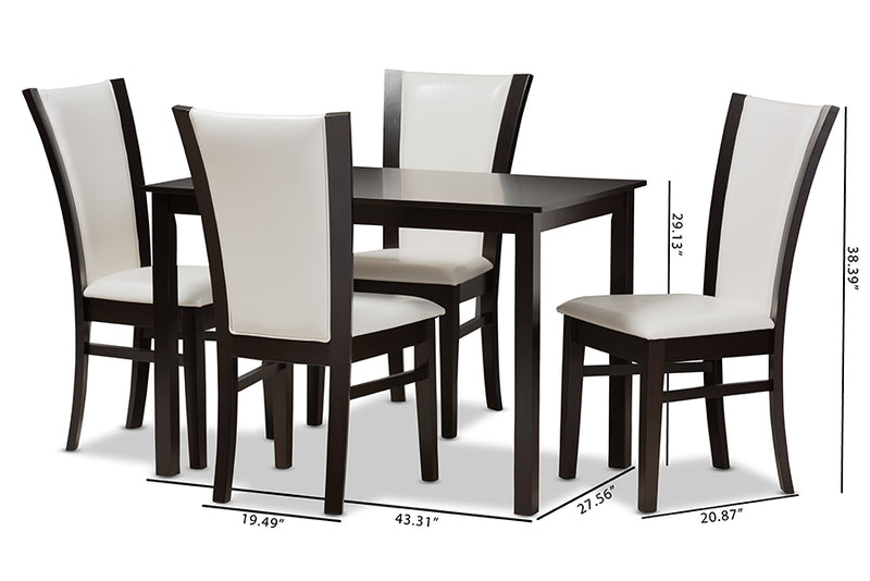 Francine Modern and Contemporary 5-Piece Dark Brown Finished White Faux Leather Dining Set