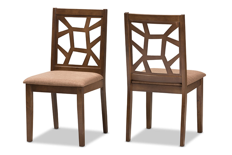 Caspia Mid-Century Light Brown Fabric Upholstered and Walnut Brown Finished Dining Chair (Set of 2)