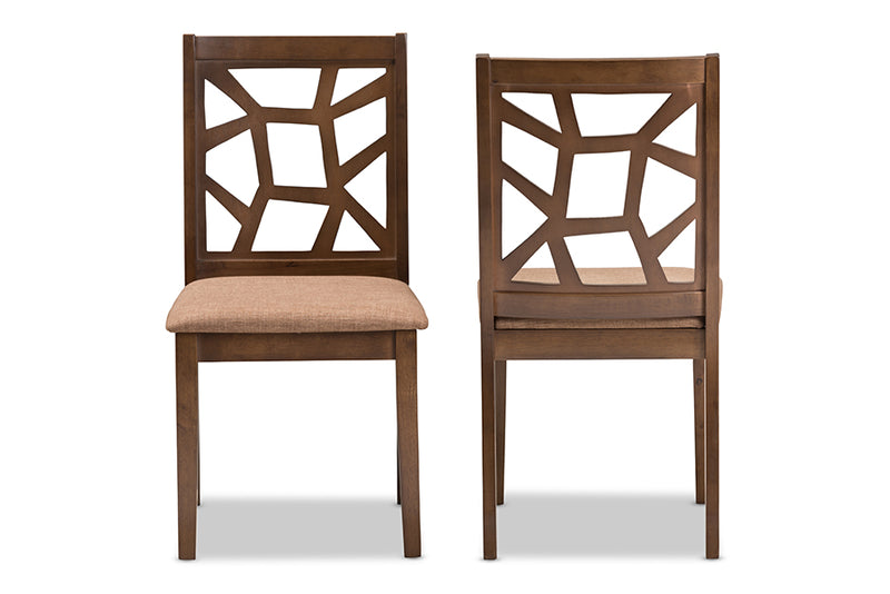 Caspia Mid-Century Light Brown Fabric Upholstered and Walnut Brown Finished Dining Chair (Set of 2)